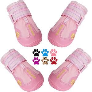 QUMY Dog Shoes for Large Dogs, Pink size 8 Paw Protectors for Winter Snow